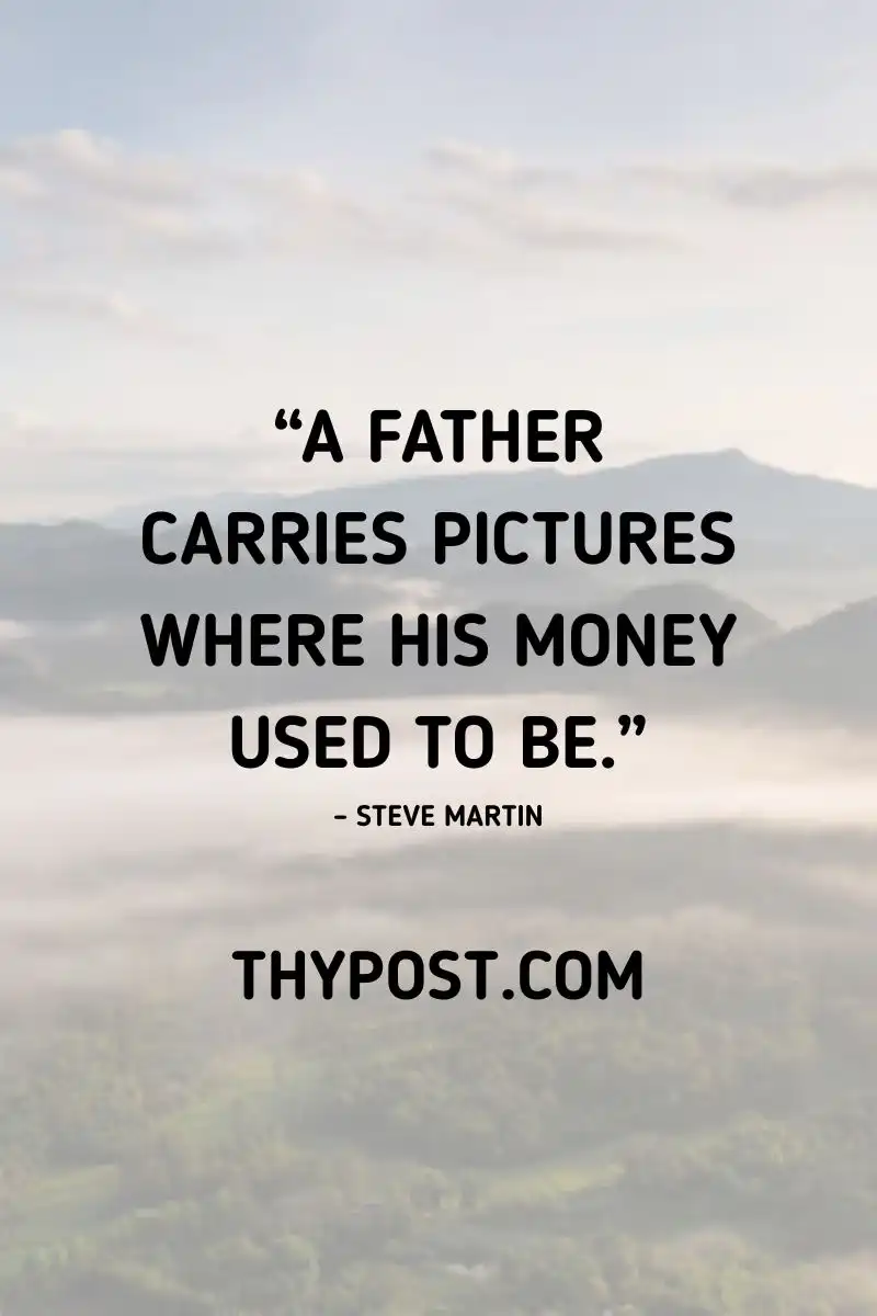 Light-hearted Happy Father’s Day image of a dad with a wallet full of family photos.