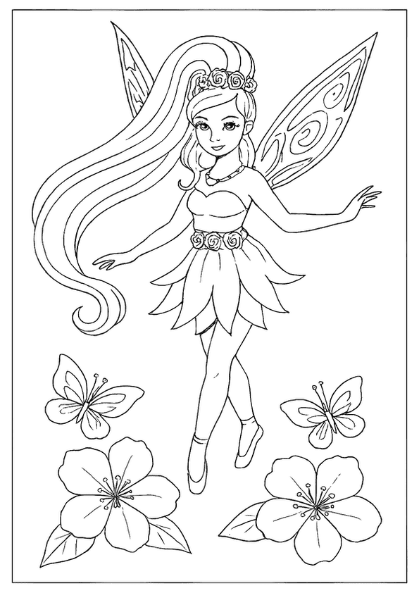 A Graceful Fairy With Long Hair And A Flower Crown, Floating Among Blossoms And Butterflies.