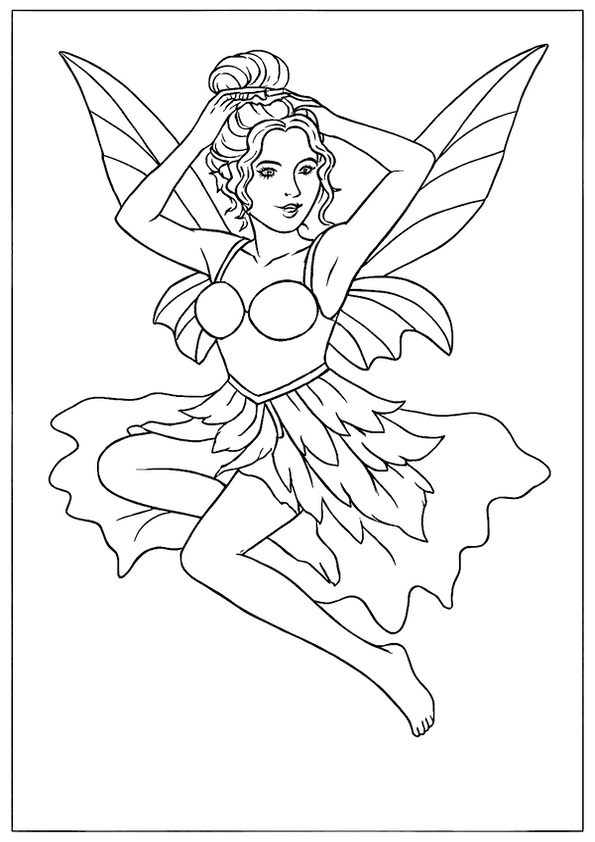 A Magical Fairy With A Petal Skirt And An Elegant Bun Hairstyle, Posing Gracefully In Mid-air.