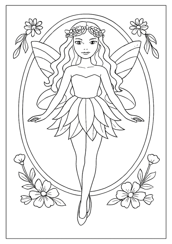 A Spring Fairy With A Petal Skirt And Flower Crown, Framed By A Floral Border.