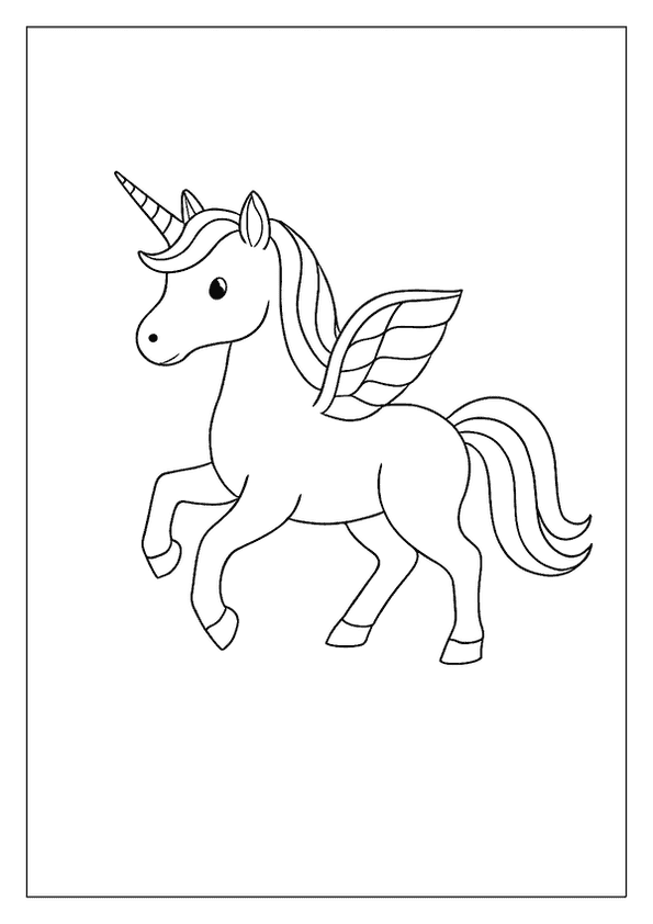 A Simple Pegasus Unicorn Coloring Page. This Winged Unicorn Has A Flowing Mane And Is Prancing.