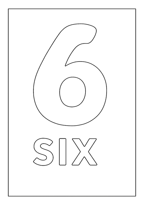 A large outline of the number 6 with the word "FIVE" beneath it, forming a number coloring page.