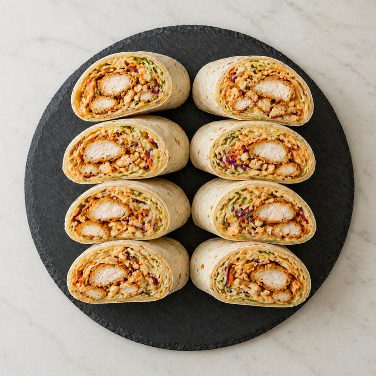 Crispy chicken wraps served as easy handheld snacks.