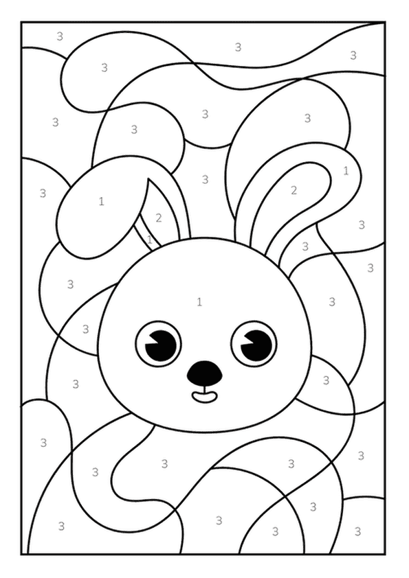 Easter-themed color by number of a cute bunny peeking out from a patterned egg.