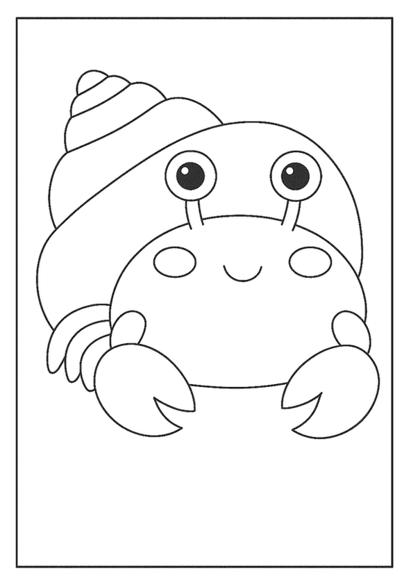 A super cute crab with big eyes peeking out from its swirly shell.