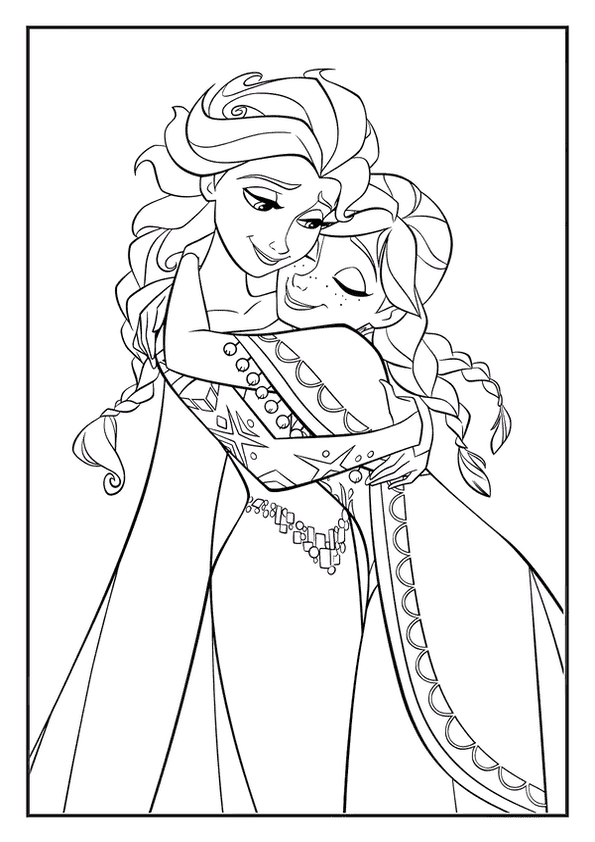 A touching image of Elsa and Anna from Frozen hugging each other.