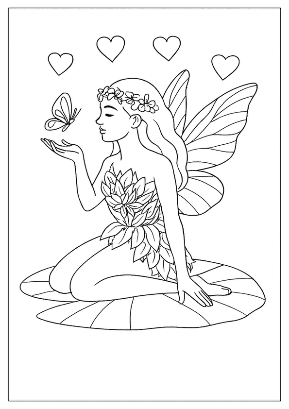 A Joyful Cartoon Fairy With A Crown And Wand, A Super Cute Coloring Page For Young Kids.