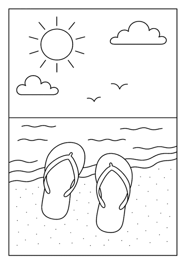  A pair of flip-flops resting on a sandy beach under a bright Summer sun.