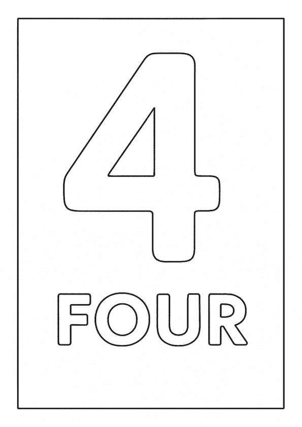 The outline of the number 4 with the word "THREE" beneath it, forming a number coloring page.