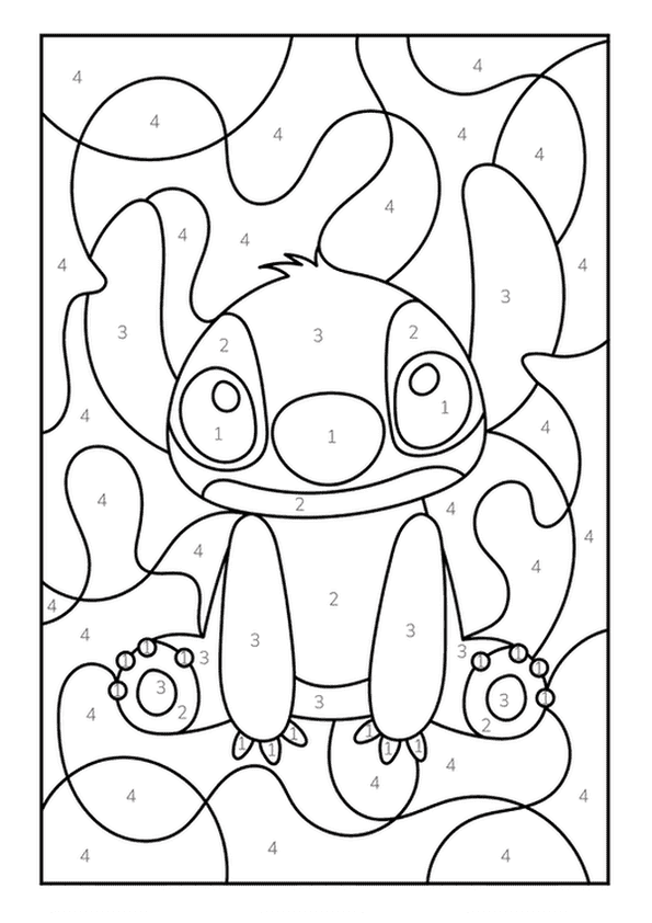  An adorable color by number page of a cuddly alien critter sitting and smiling.