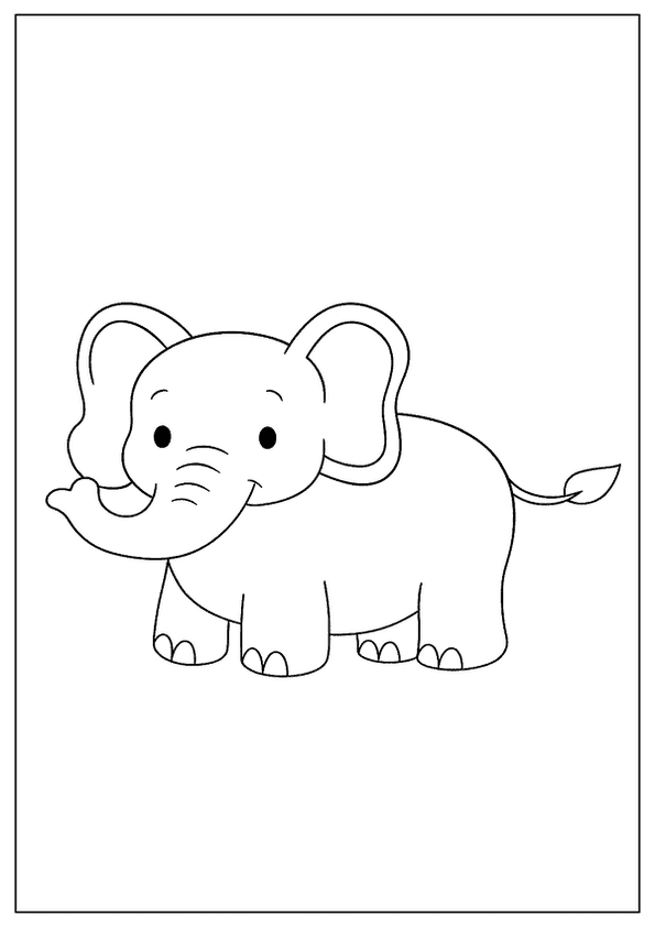 A Simple Elephant Coloring Page Of A Cartoon Baby Elephant With Big Ears.