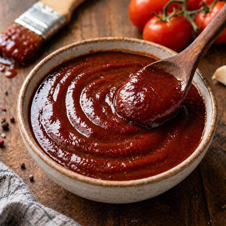Rich homemade barbecue sauce in bowl.