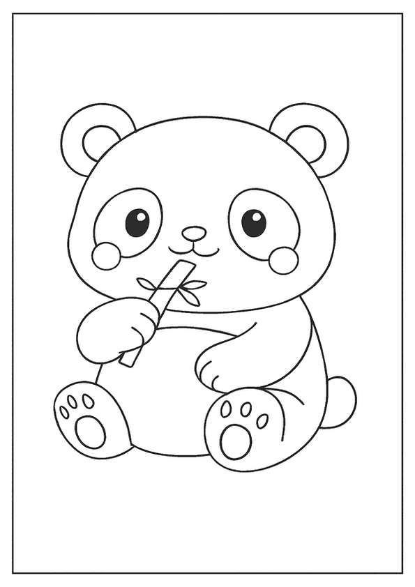  Sweet panda enjoying bamboo in a Kawaii animal coloring page.