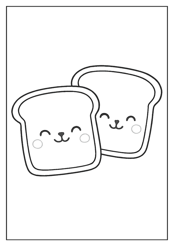 Kawaii coloring page of two smiling toast friends.