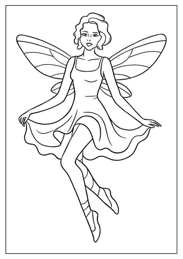A Magical Fairy With Wings And A Short Dress, Ready For A Fun Coloring Session.