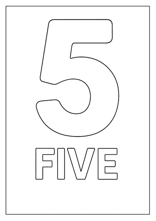 The bold outline of the number 5 with the word "FIVE" below, designed as a number coloring page.