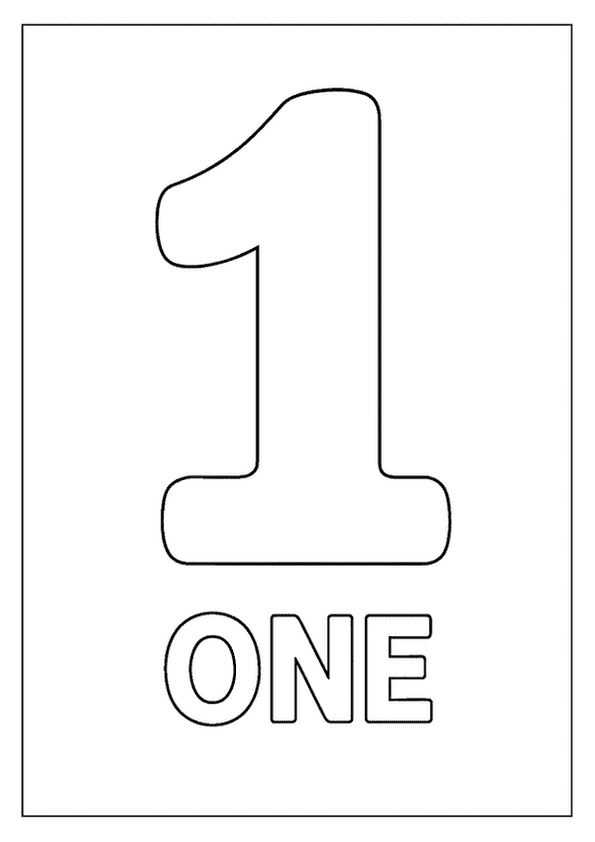 A bold outline of the number 1 with the word "ONE" below, perfect for a number coloring page.