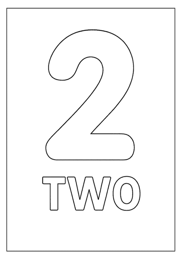 A clear outline of the number 2 with the word "TWO" below, ideal for a number coloring page.
