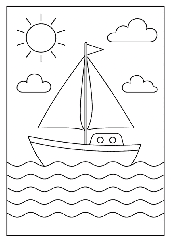 A sailboat glides on wavy water under a sunny sky with clouds.