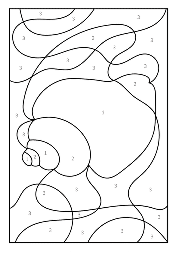 A nautilus shell color by number outline with swirling chambers.