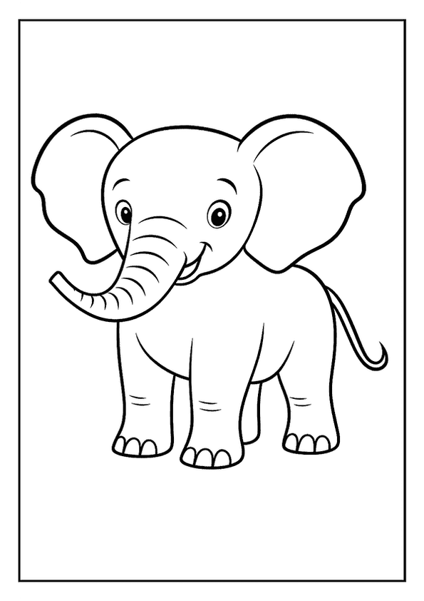 Elephant Coloring Page Of A Young Elephant With Big, Expressive Eyes And A Sweet Smile.
