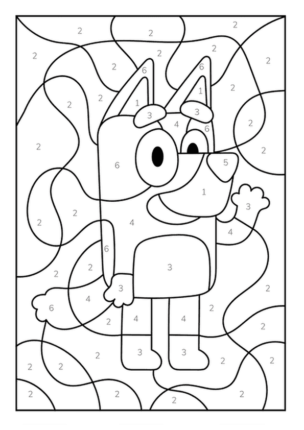 A friendly cartoon puppy waving hello in this color by number illustration.