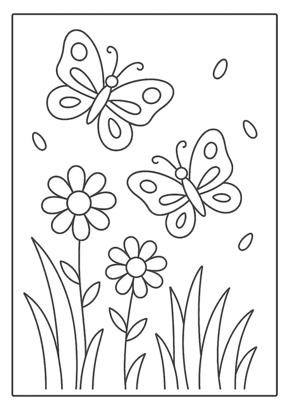 Two beautiful butterflies fluttering among Summer flowers and grass.