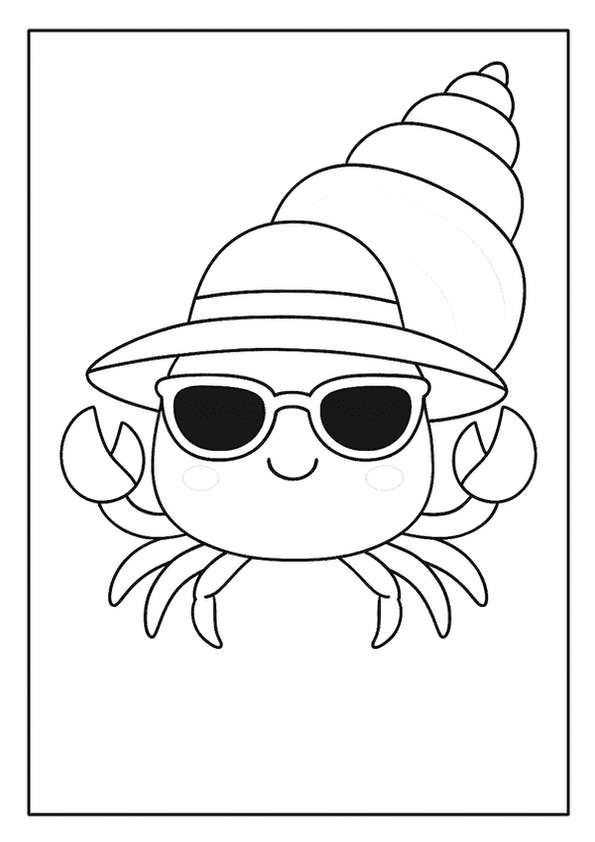 A cool crab wearing a Summer hat and sunglasses, ready for the beach.