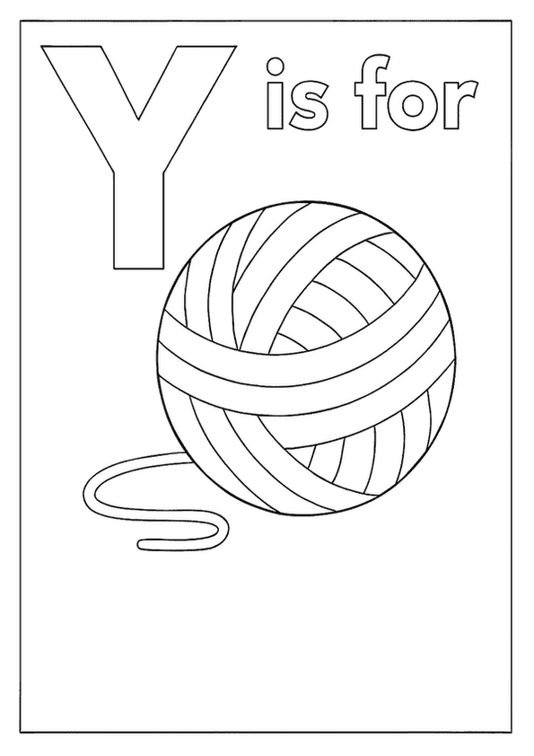 Y is for Xylophone letter coloring page with a cheerful yarn ball.